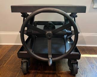 F25 - $1400. Restoration Hardware Industrial Scissor Lift Table. Measures 25.75" x 20" x 22" tall (adjustable height)