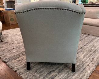 F10 - $175. Pottery Barn Grey Upholstered Chair. Measures 28" wide x 34" deep x 35" tall. Floor to seat is 17". (This was the kitties favorite chair - so while it has been vacuumed and lint rolled you might still find a few stray hairs!)