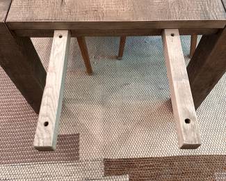 F35 - $1200. TABLE ONLY. (Chairs are priced separately.) Restoration Hardware Reclaimed Oak Parsons Rectangular Dining Table featuring thick, block legs and a rustic driftwood finish. Natural Oak Finish. Measures 39.5" wide x 7' long x 30" tall. Weighs 224#. Also has 2 - 24" leaves that attach to the ends of the table.