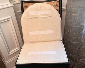 F3 - $1600. Set of 8! Crate & Barrel (Made to Order) Libby Cane Dining Chairs - Black with Natural Cane. Still on website! Excellent condition! Measures 19.75" x 20" x 36" tall.