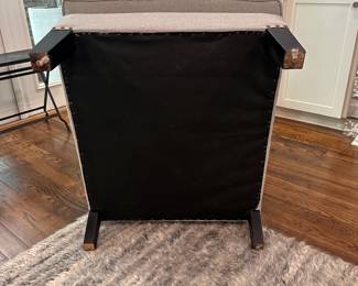 F10 - $175. Pottery Barn Grey Upholstered Chair. Measures 28" wide x 34" deep x 35" tall. Floor to seat is 17". (This was the kitties favorite chair - so while it has been vacuumed and lint rolled you might still find a few stray hairs!)