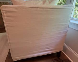 F14 - $150. Slipcovered Pottery Barn Chaise Lounge Chair. Measures 30.5" wide x 55.25" long x 33.25" tall.