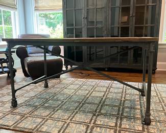 F23 - $550. Restoration Hardware Flat Iron Desk or Dining Table. Measures 59.75" x 34" x 30.25" tall.