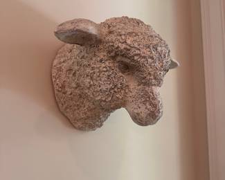 F40 - $50. Terra Cotta Lambs Head Bust. Measures 15" wide x 10" deep x 10" tall.