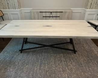 F2 - $1,500. Arhaus, Nika Spalted Oak 94" Rectangular Dining Table. Measures 94" x 43.25" x 29.5" tall.