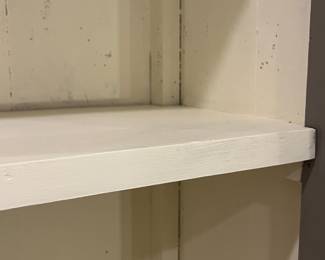 F26 - $250. Grey Display Cabinet with wooden shelves. Measures 38" wide x 15.25" deep x 79" tall.