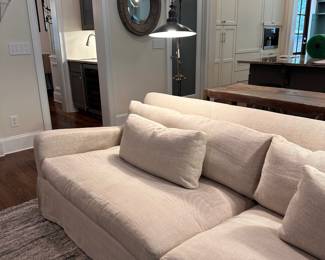 F31 - $400 PAIR Pottery Barn Glendale Task Pulley Floor Lamps. Measures 62.5" tall.