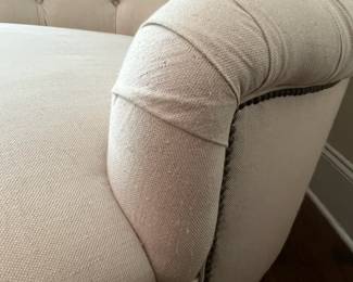F18 - $125. Tufted Club Chair. Does have some cat claw picks. Measures 35" wide x 36" deep x 32" tall.