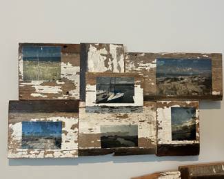 F27 - $25 for 4. Set of 4 Frames with photos decoupaged on. They measure 22" x 12", 14.25" x 13", 13.5" x 10", 16.5" x 11".