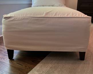 F14 - $150. Slipcovered Pottery Barn Chaise Lounge Chair. Measures 30.5" wide x 55.25" long x 33.25" tall.