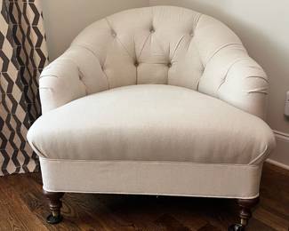 F18 - $125. Tufted Club Chair. Does have some cat claw picks. Measures 35" wide x 36" deep x 32" tall.