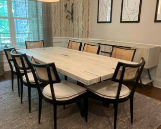 F2 - $1,500. Arhaus, Nika Spalted Oak 94" Rectangular Dining Table. Measures 94" x 43.25" x 29.5" tall.