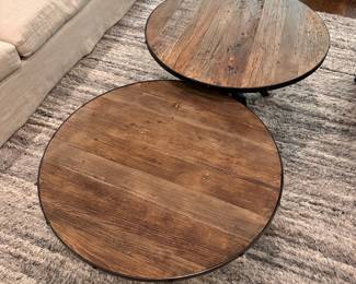 F6 - $175 Each. Pottery Barn "Blaine" Bunching Tables / Adjustable Coffee Tables. Measures 31.5" wide x 16 - 28" tall.