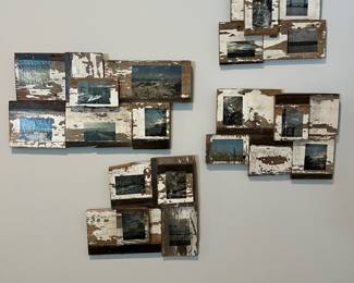 F27 - $25 for 4. Set of 4 Frames with photos decoupaged on. They measure 22" x 12", 14.25" x 13", 13.5" x 10", 16.5" x 11".