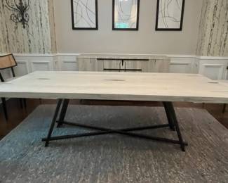 F2 - $1,500. Arhaus, Nika Spalted Oak 94" Rectangular Dining Table. Measures 94" x 43.25" x 29.5" tall.
