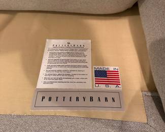 F10 - $175. Pottery Barn Grey Upholstered Chair. Measures 28" wide x 34" deep x 35" tall. Floor to seat is 17". (This was the kitties favorite chair - so while it has been vacuumed and lint rolled you might still find a few stray hairs!)