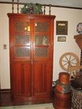 Antique heart pine cupboard with glass inserts