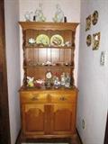 Maple hutch, collection of bisque flowers, etc