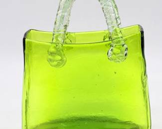 128 MuranoStyleGreenArtGlassPurseVase