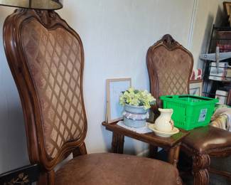 4 vintage hand carved seating w/Italian leather upholstered seats
