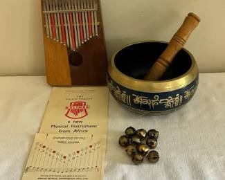 Blue Brass Tibetan Singing Bowl, The Hugh Tracey Kalimba, Vintage Jingle Bells