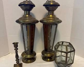 Brassplated and Stained Glass Candle Holders