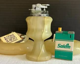 001 Vintage Alabaster Table Lighter  Alabaster Ashtrays