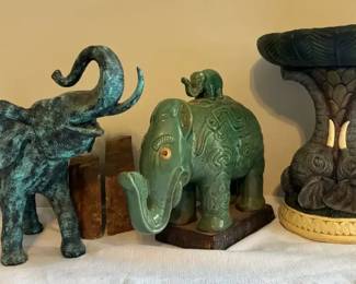 005 Large Elephant Decor Petrified Wood Bookends