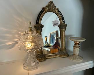 Vtg Lamp, Candle Holders, Gold Arch Mirror
