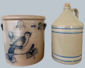 Rowe 2 gallon crock w/ bird on branch