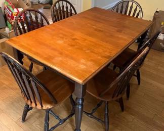Wooden Kitchen Table and Six Windsor Chairs