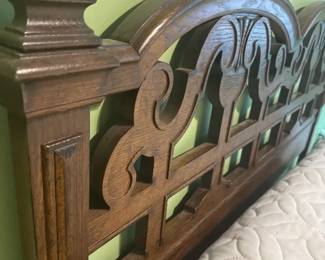 Ornate Wooden Headboard w Bed Frame