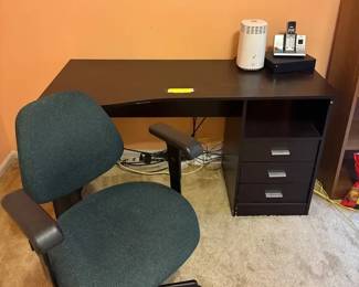 Black Office Desk And Chair Set With 3 Drawers And Adjustable Office Chair