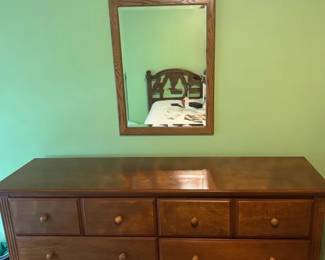 Large Wood Dresser And Mirror Set