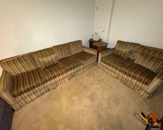 Vintage Brown Striped Velvet Tuxedo 4Seat Sofa And Loveseat, Hickory Hill Furniture