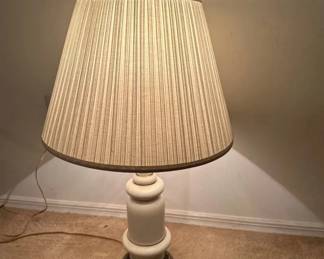 Vintage Stiffel Style Table Lamp with White Ceramic Body And Brass Base
