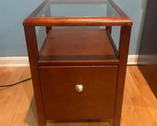 Wooden End Table with Glass Top and Drawer