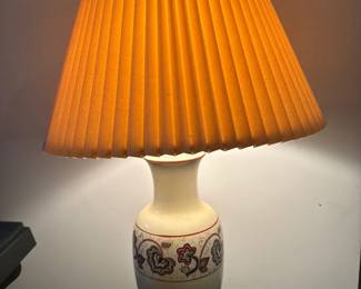 Vintage Ceramic Table Lamp with Pleated Paper Shade