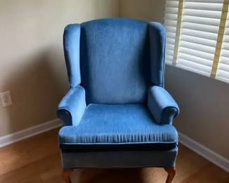 Blue Velour Wingback Chair