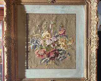Floral Petit Needlework in Gilt Work Frame