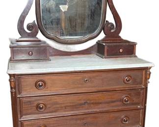 Late 19th Century Victorian Chest of drawers with Marble Top & Swivel Mirror