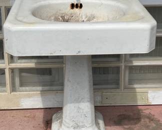 Early Cast Iron and Porcelain Pedestal Sink