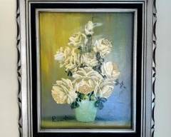 Vintage floral still life oil painting signed by Anne julia Rant.