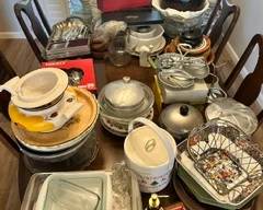 Various antique serving ware.