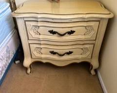 Vintage white French Provincial carved painted night stands. (1of2)