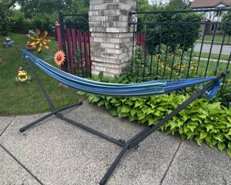 Striped Double Hammock with Stand
