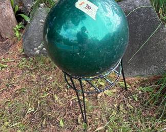 Green Metallic Gazing Ball on Stand