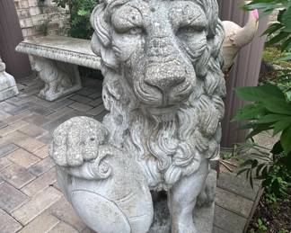 Cast Stone Lion Statue with Shield
