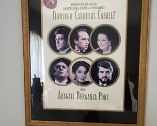 Official Barcelona Games Ceremony Poster featuring Domingo, Carreras, Caball, Aragall, Berganza, and Pons CD or LP