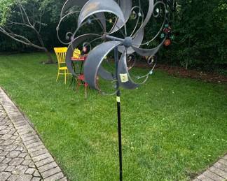 Metal Kinetic Wind Spinner with Decorative Accents